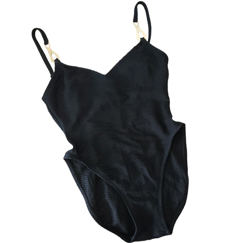 Vintage BAJA BLUE Swim black ribbed one piece scoop back bathing swimsuit Sz 4 - Picture 9 of 9